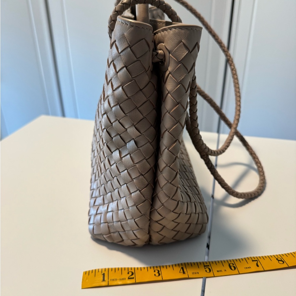 Quince Italian Leather Hand Woven Satchel in Taupe - Picture 6 of 12
